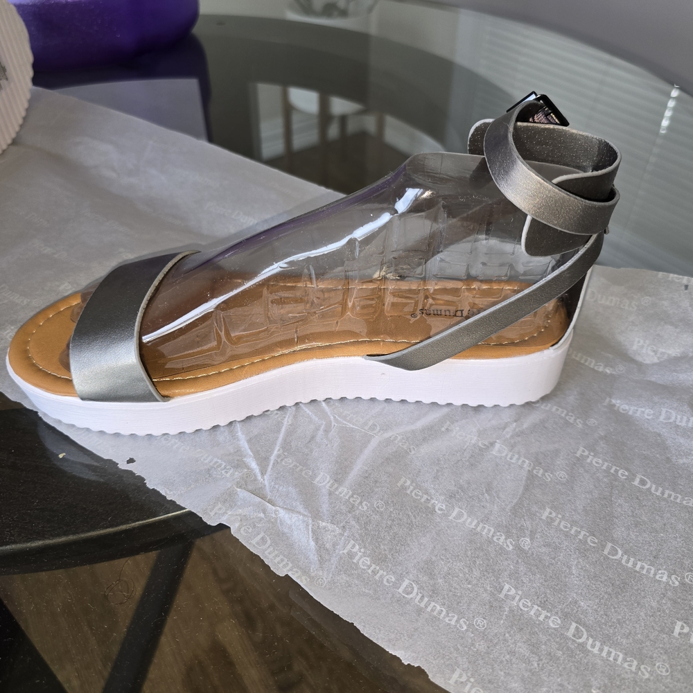 NEW Pierre Dumas Silver Ankle-Wrap Platform Sandal